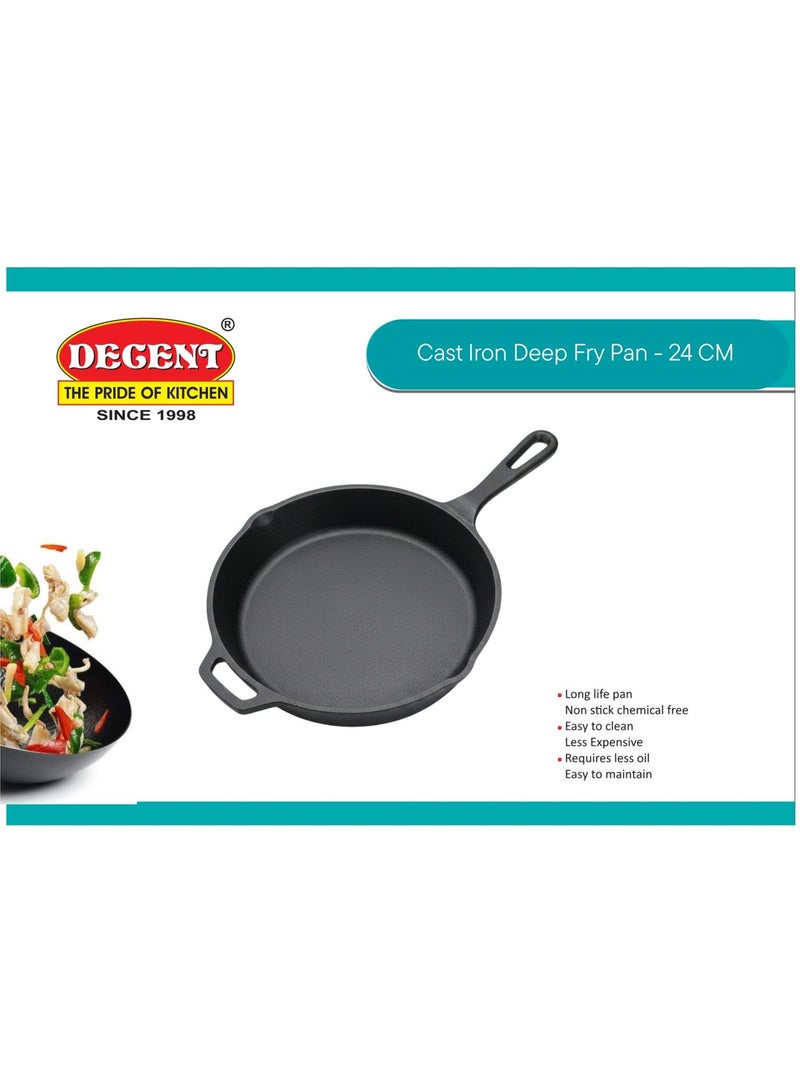 ديسينت مقلاة من الحديد الزهر للقلي العميق - مقلاة شديدة التحمل، قدر للصلصة، قدر للطبخ، مقلاة من الحديد الزهر للغاز والحث | مقلاة للطبخ اليومي (24 سم) - Image 3